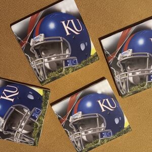 KU Blue Football Helmet Coasters
